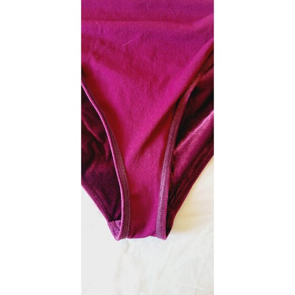 ASOS Burgundy US 8 Velour Bikini Swimsuit High Waisted High Cut Bottom - Picture 5 of 6